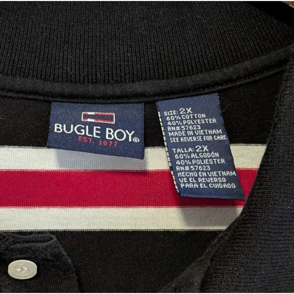 Bugle Boy Size 2XL Polo Shirt Mens Vintage Black Red Stripe Top 90s 1990s Retro - Picture 2 of 4